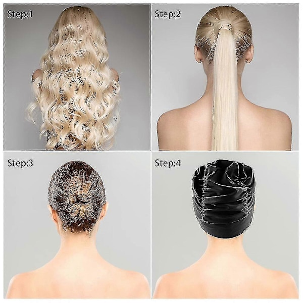 Badmössor för kvinnor, simning, nylonduk, plisserad badmössa för långt hår, stor, hög elastisk badmössa, simhattar Black