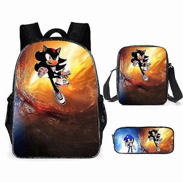 Sonic Grundskola Skolväska Tredelat Set Anime Tecknad Ryggsäck Axelväska Pennfodral hög kvalitet 10 Shoulder bag