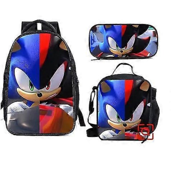 Sonic Grundskola Skolväska Tredelat Set Anime Tecknad Ryggsäck Axelväska Pennfodral hög kvalitet 24 Shoulder bag