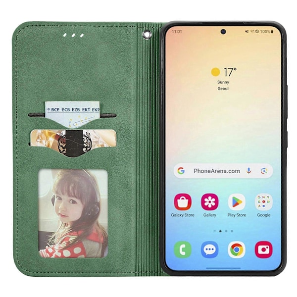 Retro Magnetiskt Läder Skal med Hudkänsla Green For Samsung Galaxy S25+ 5G