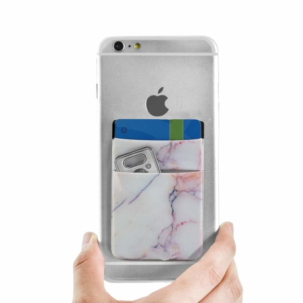 2 flexibla telefonkortklämmor fästa på hylsan för de flesta smartphones (blå och rosa marmor)