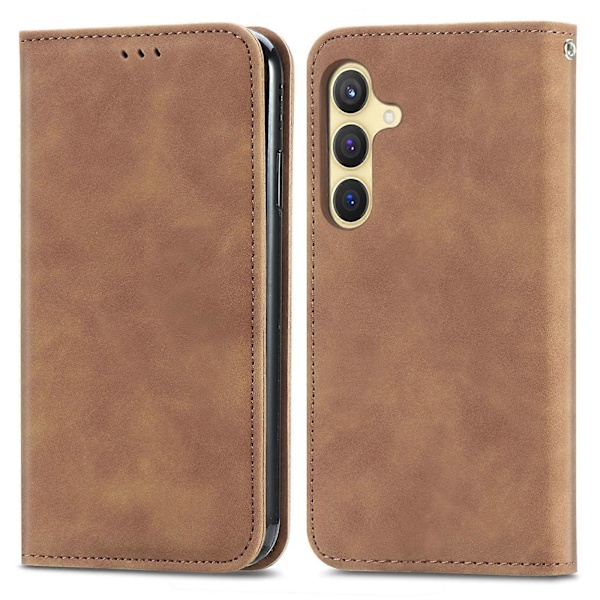 Retro Magnetiskt Läder Skal med Hudkänsla Brown For Samsung Galaxy S25+ 5G