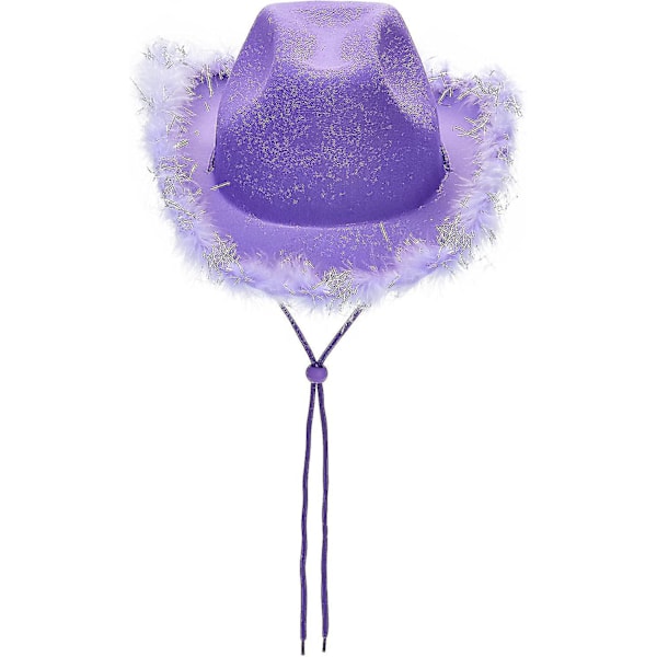Vintage cowboyhat til kvinder med fluffy fjer og bred skygge - Western disco cowboyhat til kvinder - Bottom-yuyu