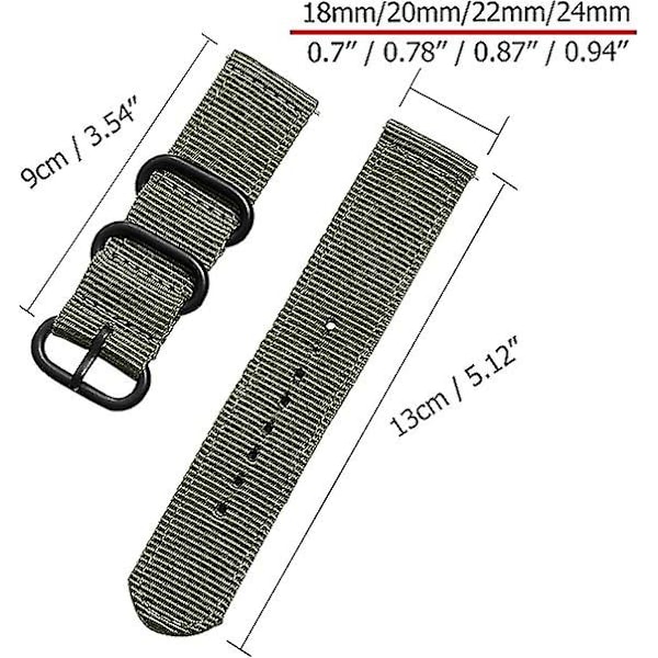 22mm Nylon Canvas Vævet Loop Udskiftningsrem, Armbåndsbeslag Spænde Justerbar Lukning