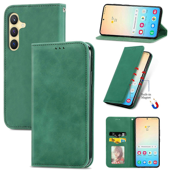 Retro Magnetiskt Läder Skal med Hudkänsla Green For Samsung Galaxy S25 5G