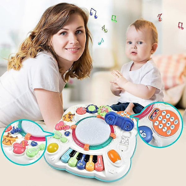 Musikbord Leksak Babyleksaker 6 till 12 Månader, Aktivitetsbord för 1 2 3 År Gamla
