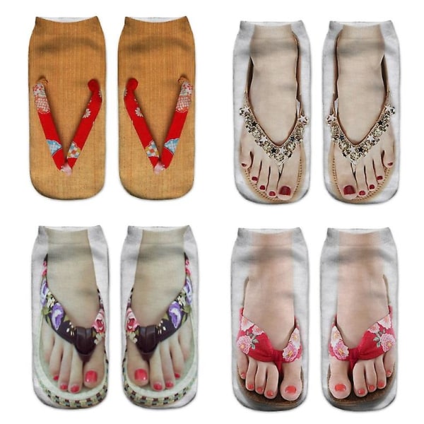 4 stk. - Sjove trykte sokker, Nyhedssokker til kvinder med neglekunstprint, Åndbare sokker til drenge og piger, Behagelige at have på til kostumefester og