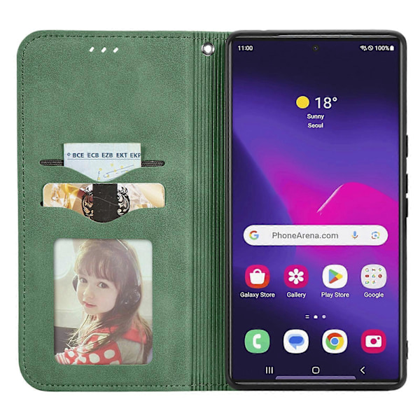 Retro Magnetiskt Läder Skal med Hudkänsla Green For Samsung Galaxy S25 Ultra 5G