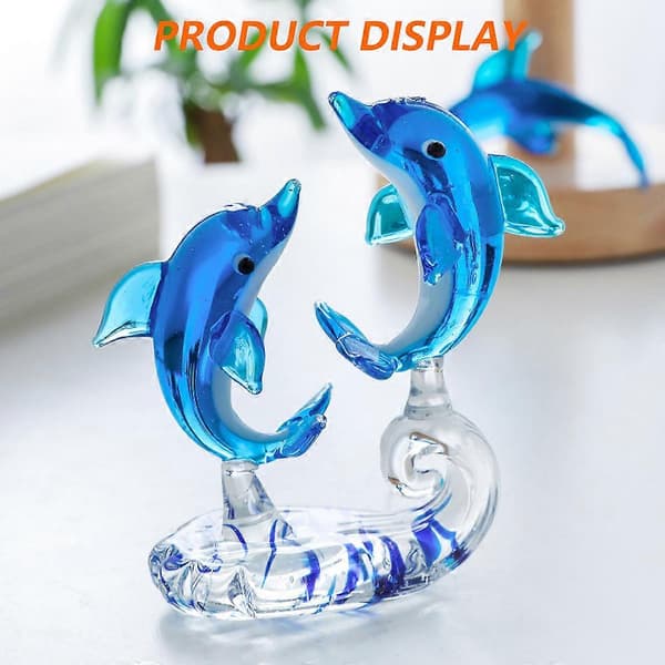 Blå Delfin Miniature Håndblæst Glas Havfisk Figur Dyr Statue Samlerobjekt Dekorationsgaver style3643
