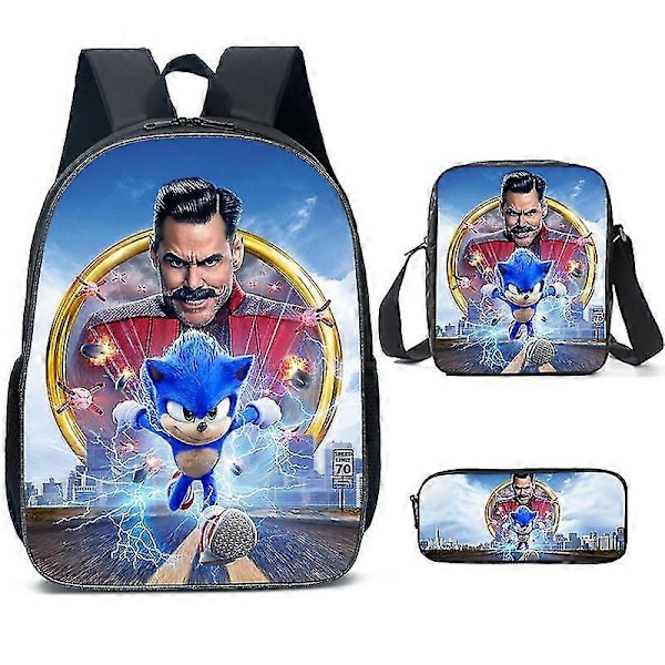 Sonic Grundskola Skolväska Tredelat Set Anime Tecknad Ryggsäck Axelväska Pennfodral hög kvalitet N Shoulder bag