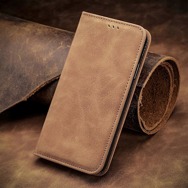 Retro Magnetiskt Läder Skal med Hudkänsla Brown For Samsung Galaxy S24 FE 5G