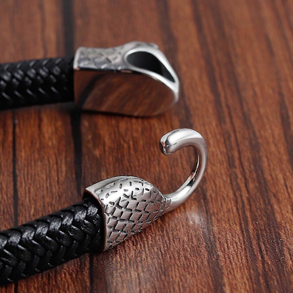 Färgat flätat läderarmband herr dam rostfritt stål ormhuvudspänne handledsmanschett armband