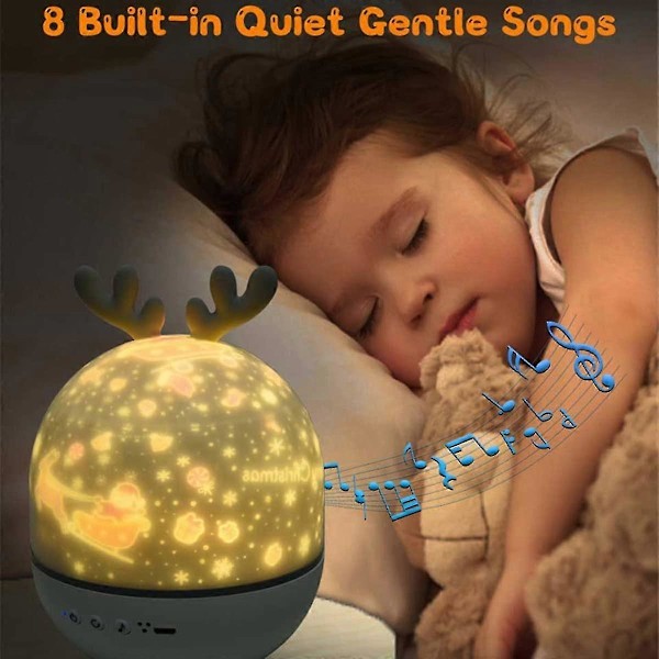 Baby Projektor Natlampe, Led Børne Natlampe Musik Og Lys Lampe 360 Rotation Med 8 Musik 6 Film Temaer, Usb Re