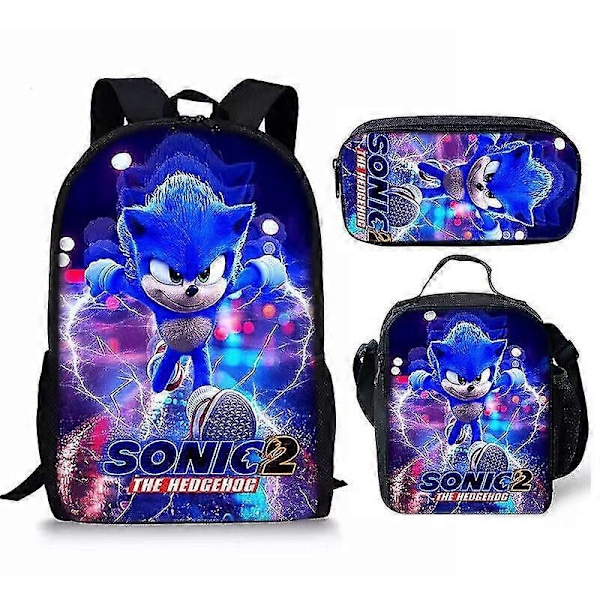 Sonic Grundskola Skolväska Tredelat Set Anime Tecknad Ryggsäck Axelväska Pennfodral hög kvalitet 20 backpack