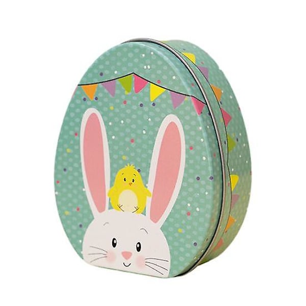 Happy Easter Godteboks Flat Egg Form Godteriboks Tegneserie Kaninmønster Bærbar Jernkunst Kjeks Kakeboks Barne Gaveboks Påskefest Gunst H