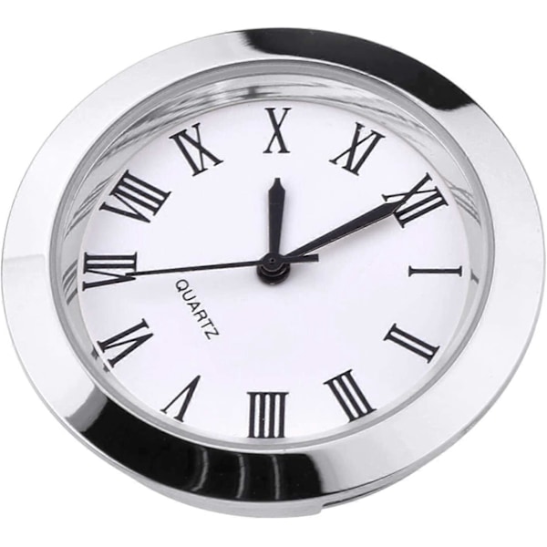 1-1/2 tum (37 mm) Rund Quartz Klockinsats med Romerska Siffror Passar 35 mm Diameter Hål (Silverram)
