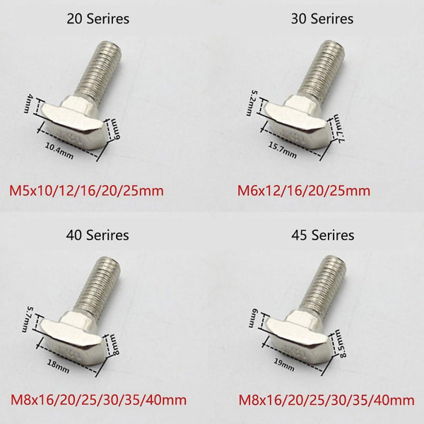M5x20 (30 stk) T-bolt sett skrue festeverktøy for T-sporet aluminium ekstrudering karbonstål