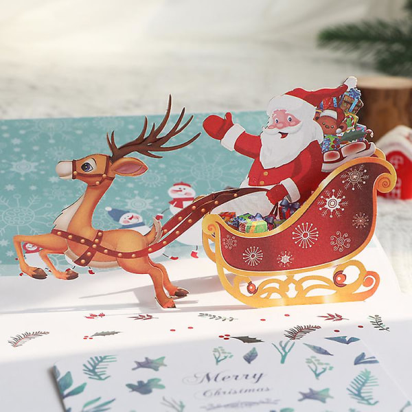 5 st 3D-julkort, popup-gratulationskort för jul, kuvert ingår, julklapps-kort, tomten
