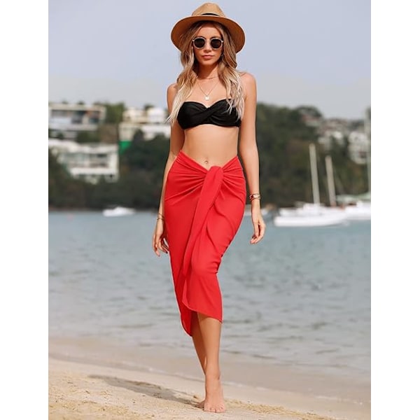 Strandslør til Kvinder Strand Coverups Chiffon Sarong Bikini Cover Up til Badetøj Langt Tørklæde Slør Halv Strand Pareoer til Sommer Red