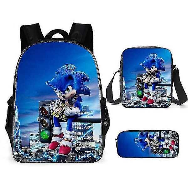 Sonic Grundskola Skolväska Tredelat Set Anime Tecknad Ryggsäck Axelväska Pennfodral hög kvalitet G Shoulder bag