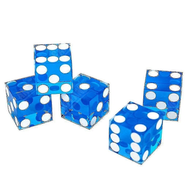 Laadukkaat Akryyliset Läpinäkyvät Nopat Kuusisivuiset D6 19mm Kasinonopat, 5 kpl Blue
