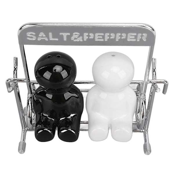 2 st Kryddburkar för kök Keramiska Söta Gungfigurer Kryddströare Set Salt- och Pepparkar Svart Vit