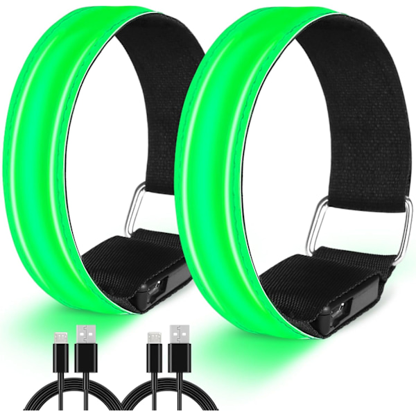 LED Armband Uppladdningsbart, Hög Synlighet Blinkande Reflex Löparlampor för Löpare, 2-Pack Lysande Armband Led Löpning Green