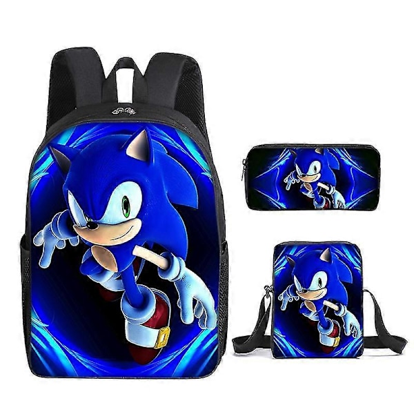 Sonic Grundskola Skolväska Tredelat Set Anime Tecknad Ryggsäck Axelväska Pennfodral hög kvalitet R Shoulder bag