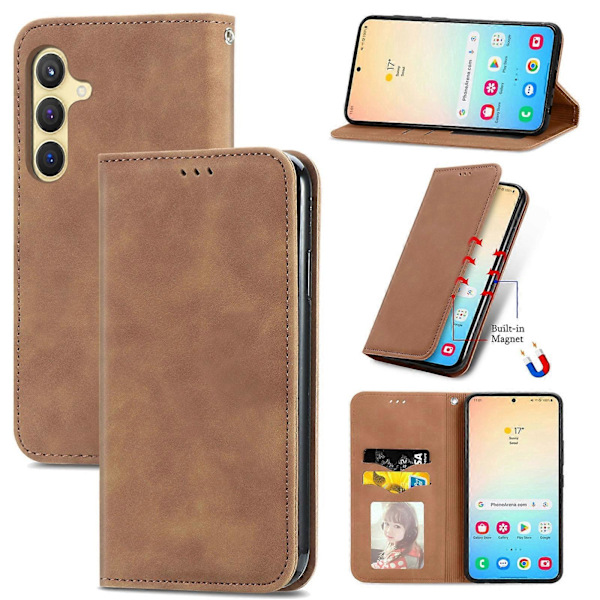 Retro Magnetiskt Läder Skal med Hudkänsla Brown For Samsung Galaxy S25+ 5G