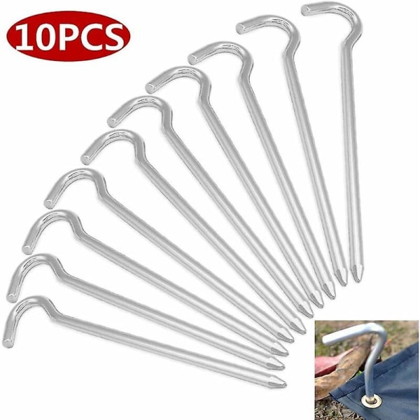 Silver Camping Tent Pegs Steel Tent Steel Anchor Nail Hooks Tent Pegs Tent Accessories For Outdoor Camping Gardening Camping Hiking（10 Pieces）