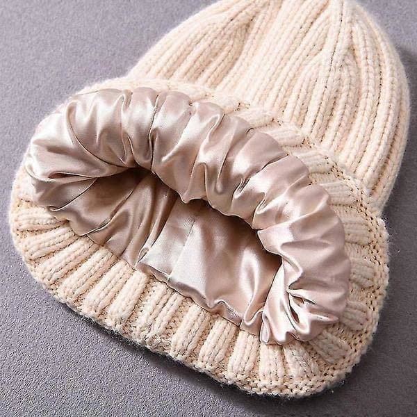 Vintermössa med sidenfoder för dam och herr, unisex, tjock, grovstickad, randig, varm, mjuk kashmirstickad mössa Bl,A