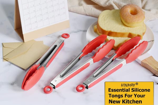 Praktiska Kökstänger Silikon Matlagningstänger Grilltänger, Set om 3 Red
