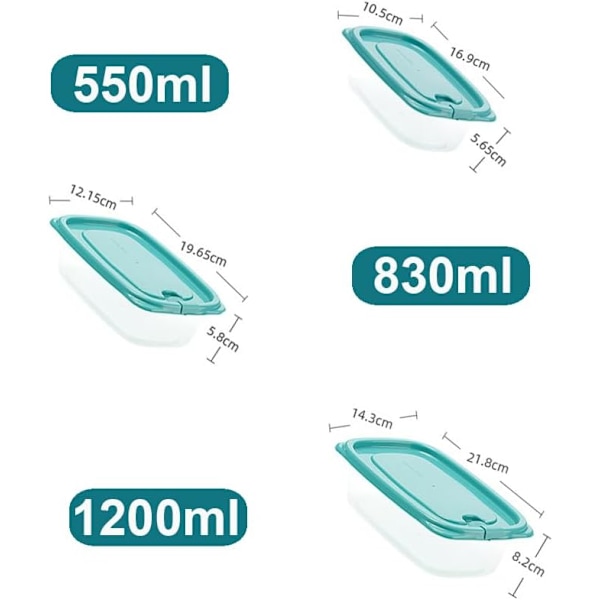 Rektangulära Portioneringslådor i Plast med Lock Matförvaringsbehållare Matlådor med Lock BPA-Fria Lufttäta Läcksäkra 830ml 3PCS