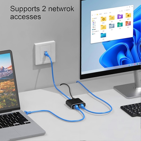 Ethernet Splitter 1000mbps Høy Hastighet 1 til 2 Enheter Samtidig Nettverk Stabil Signaloverføring Nettverk Splitter