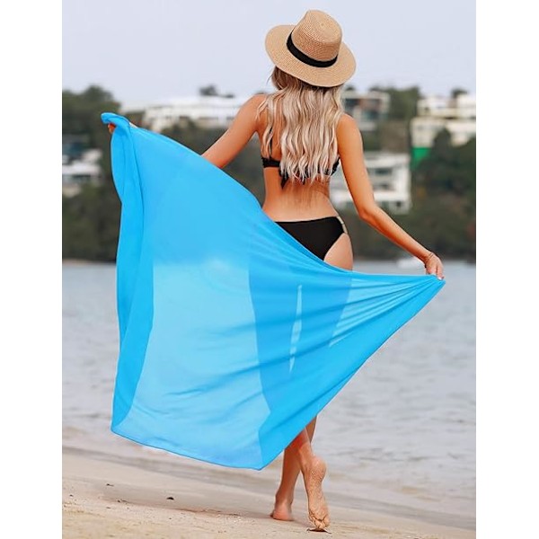 Strandslør til Kvinder Strand Coverups Chiffon Sarong Bikini Cover Up til Badetøj Langt Tørklæde Slør Halv Strand Pareoer til Sommer Blue