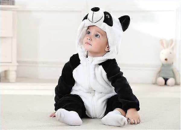 Unisex Baby Dyrekostume Vinter Efterår Flanel Hætte Cosplay Jumpsuit Panda 90