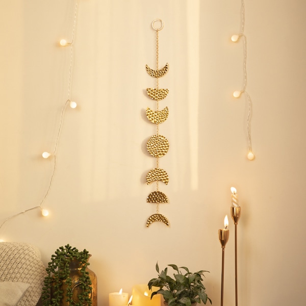 handmade golden moon phase garland wall hanging hammered moon