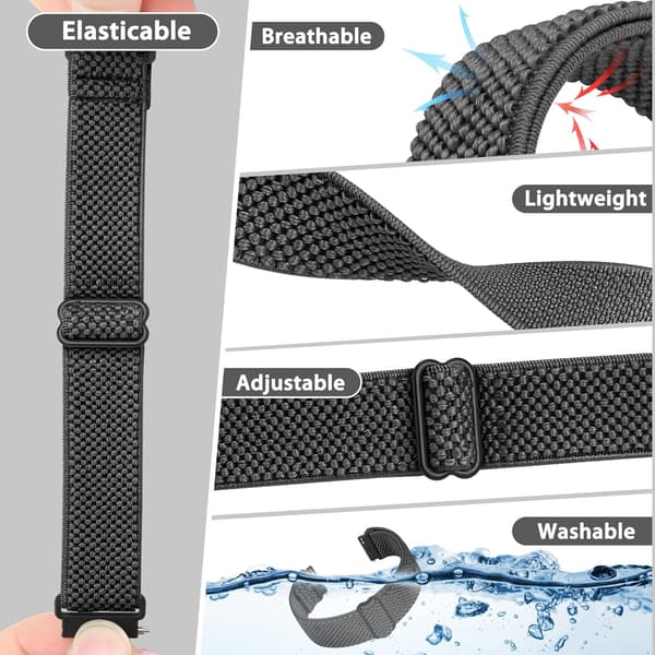Hurtigudløser Elastiske Nylon Urremme - Rembredde - 20mm - Vælg Farve & Bredde Black Gray
