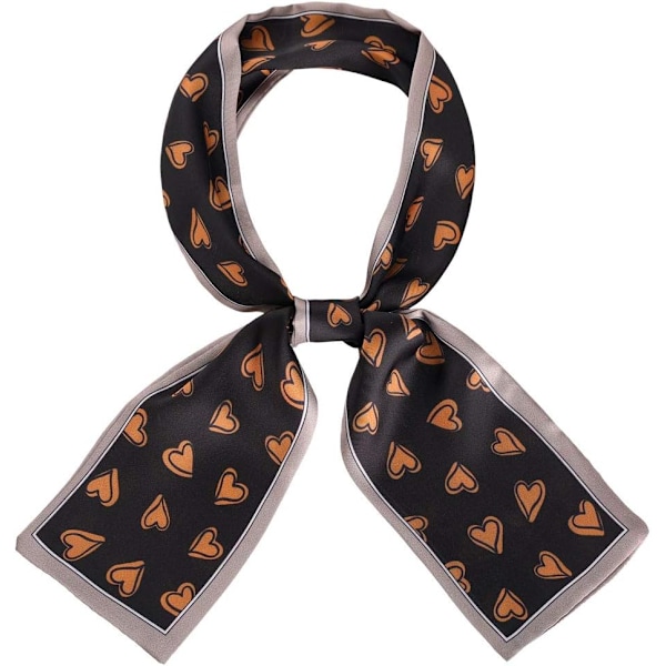 Silkkiset kapeat huivit nauha sydänkuvio pitkä hiuspanta käsilaukun koriste Black
