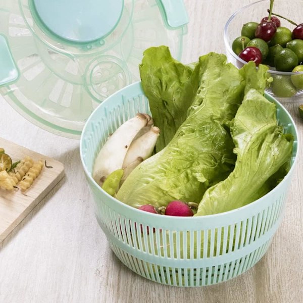 Salladsslunga - Salladstvättare, 5L Salladstork Salladsslungor med Grönsakstvättskorg, Hushållsfrukt Dehydrator Avlopp Blue