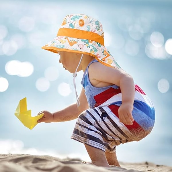 Solhatt for barn, bøttehatt for barn sommer strand gårdsplass lek UV-beskyttelse hatt myk pustende justerbar bomullshatt Multicoloured