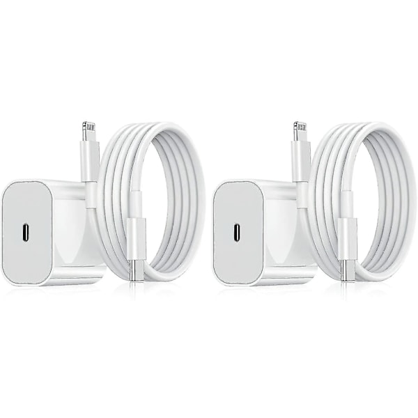 Hurtiglader - Adapter + Kabel - 20w Hvid Til Iphone - EU - 2-Pack iPhone