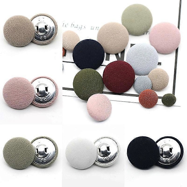 10 st Kläder DIY Runda Dekorativa Klänningsskjorta Tygklädda Tyglappar Metallknappar beige 11MM