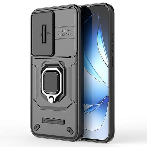Til Oppo Reno13 5G (Global) Cover PC TPU Støtteben Telefonbeskytter med Linsebeskyttelse - Sort Black