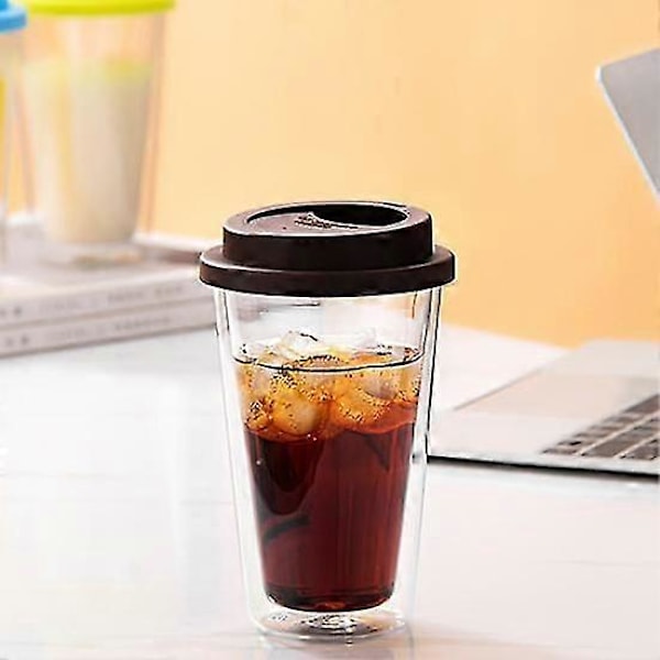 350ML Dubbelväggigt Glas med Silikonlock Isolerad Tumbler Rese Mugg för Varma och Kalla Drycker Te Mjölk Högt Borosilikatglas Kaffemugg blue