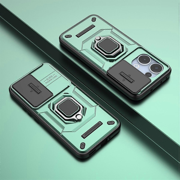 Til Oppo Reno13 5G (Global) Cover PC TPU Støtteben Telefonbeskytter med Linsebeskyttelse - Grøn Green