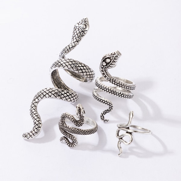 (Pakke med 4)(Sølv) Vintage Snake Ring Set Animal Finger Joint