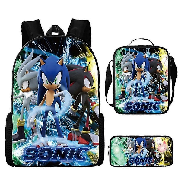 Sonic Grundskola Skolväska Tredelat Set Anime Tecknad Ryggsäck Axelväska Pennfodral hög kvalitet 23 backpack