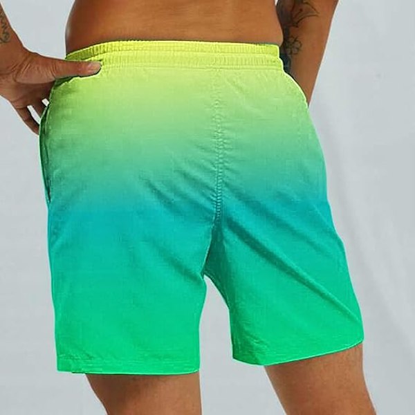 Herreshorts med snøring, herreshorts for menn med lommer, strandklær for menn, gradienttrykk, avslappet strandbukse for menn XXL