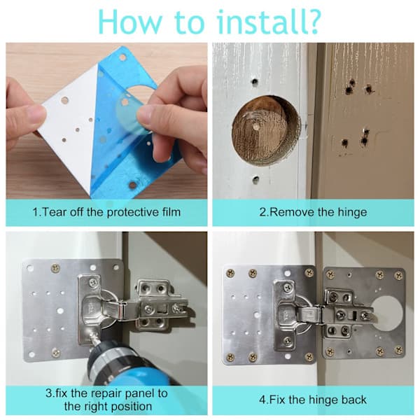 Reparerings-plate for hengslet møbler 9x9 cm rustfritt stål - 2-pak